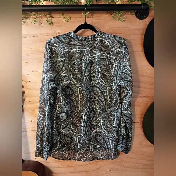 MICHAEL Michael Kors Paisley Button-Front Blouse - Blue/Earth Tones - Size M - Picture 10 of 10